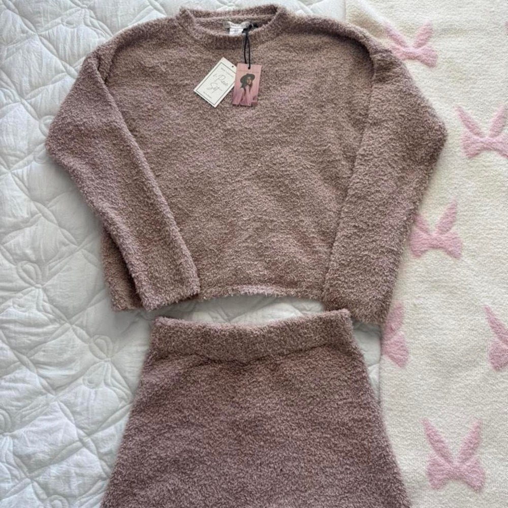 brown Sherpa fuzzy sweat set